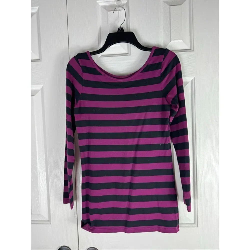 Matilda Jane Paint By Numbers Striped Long Sleeve Tee in Purple and Black Blouse